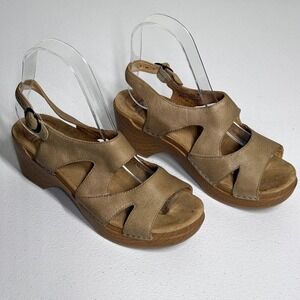Dansko Shoes Womens Size 36 5.5 6 Tan‎ Leather Slingback Sandals Comfort Clogs
